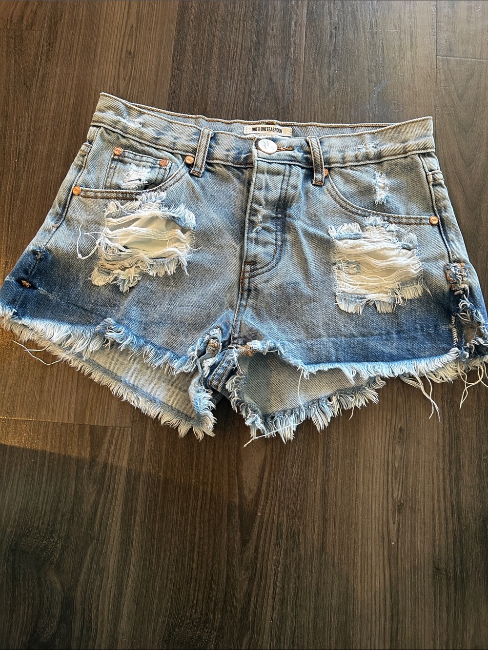 One Teaspoon Distressed Light Blue Denim Cutoff Shorts